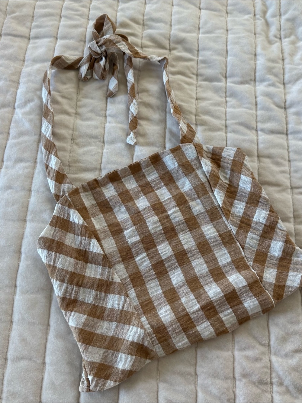 Y2K Cottagecore retro coquette brown gingham halter crop top size S